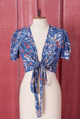 1940s Pinup Wrap Top - Cornflower