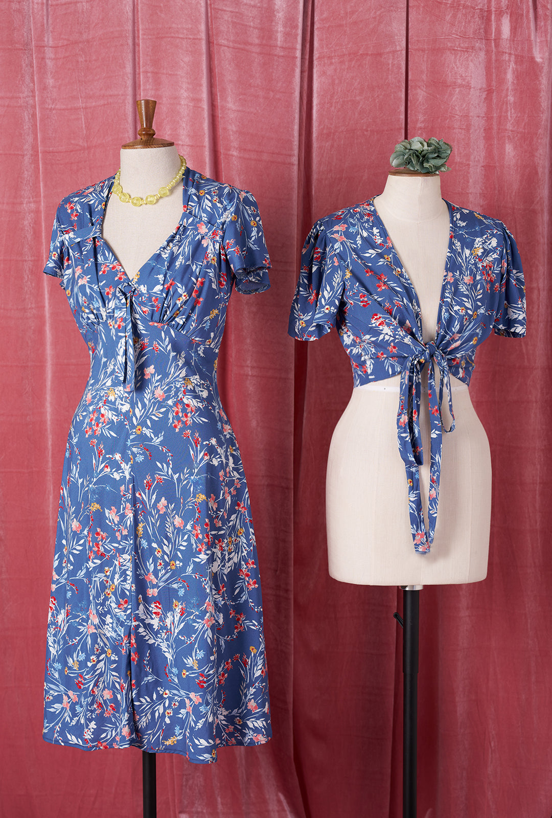 1940s Pinup Wrap Top - Cornflower