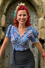 1940s Pinup Wrap Top - Cornflower
