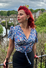 1940s Pinup Wrap Top - Cornflower