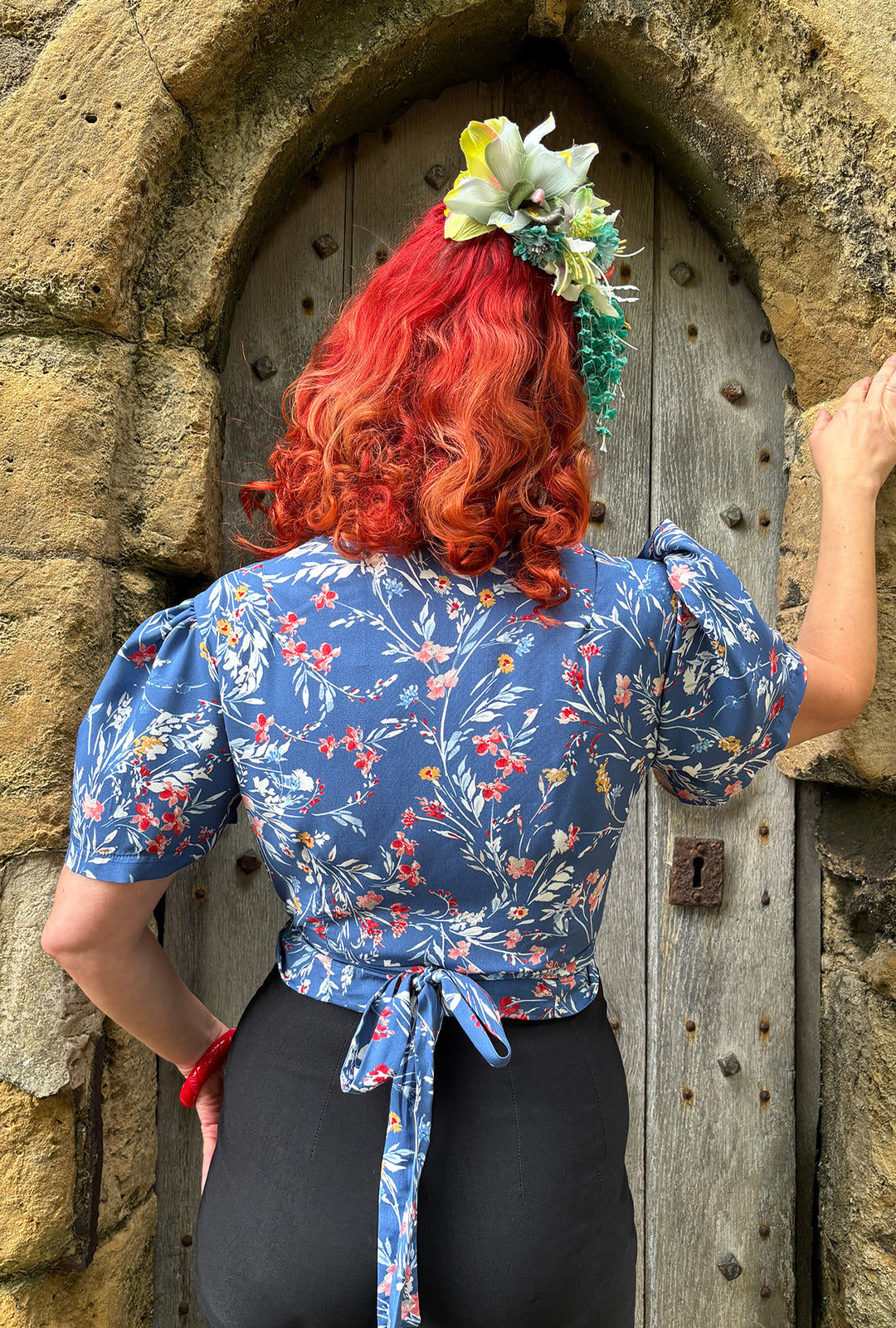 1940s Pinup Wrap Top - Cornflower