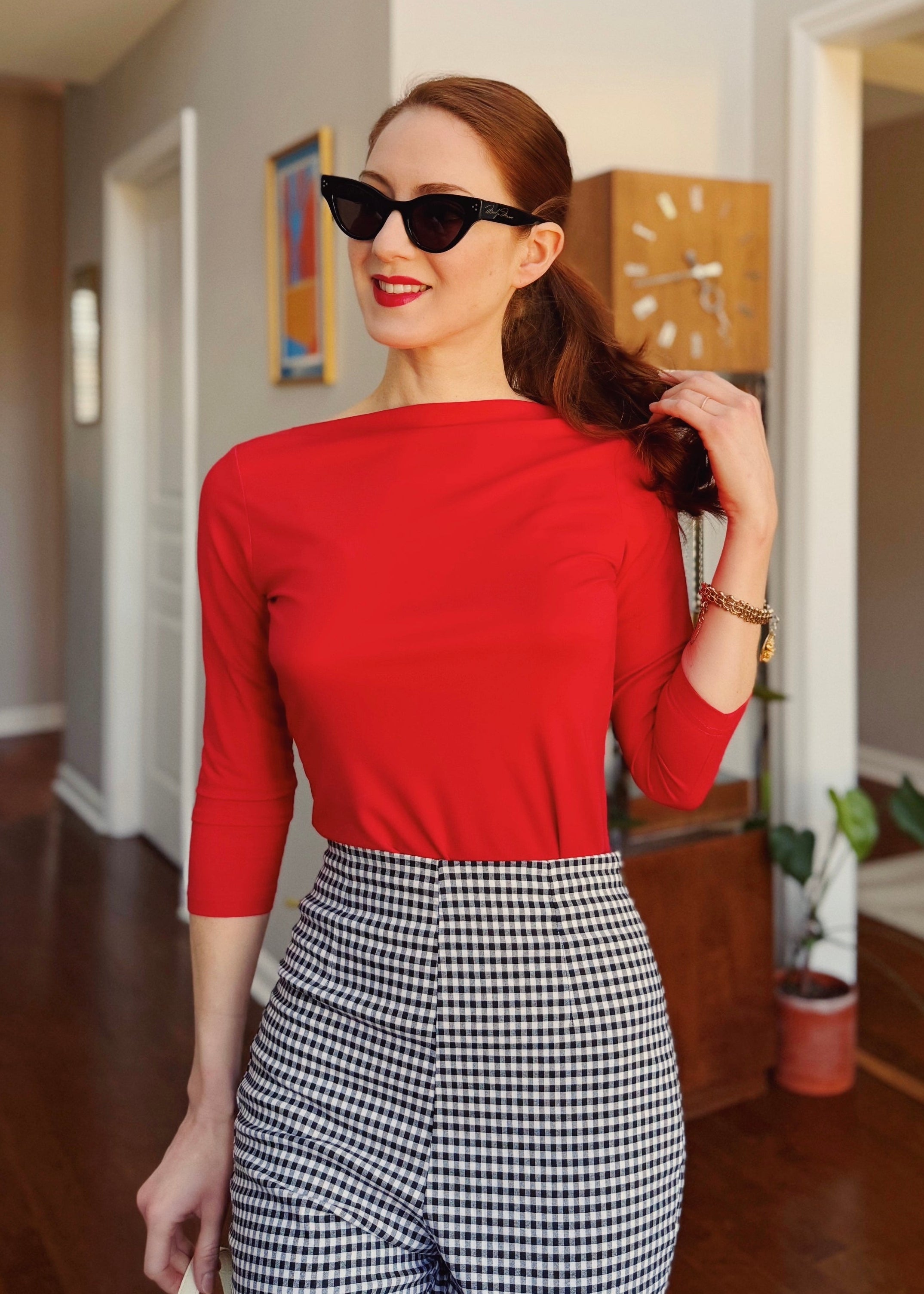 1950s Bardot Top - Red - model shot