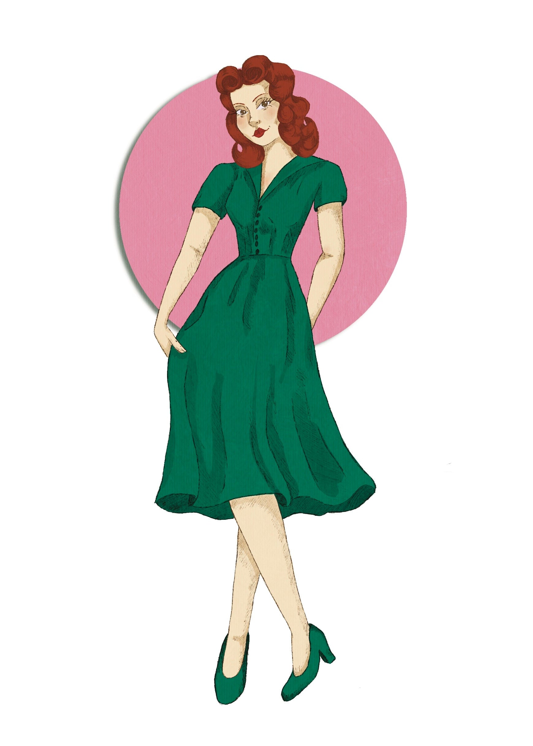 1940s Hostess Dress - Emerald