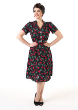 Pretty 40s Shirt Dress in Cherry Print