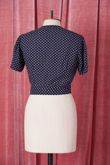 1940s Pinup Wrap Top - Navy Polka