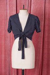 1940s Pinup Wrap Top - Navy Polka