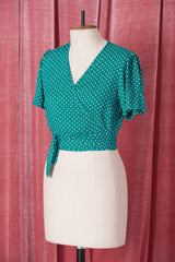 1940s Pinup Wrap Top - Emerald Polka