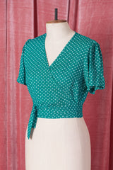 1940s Pinup Wrap Top - Emerald Polka