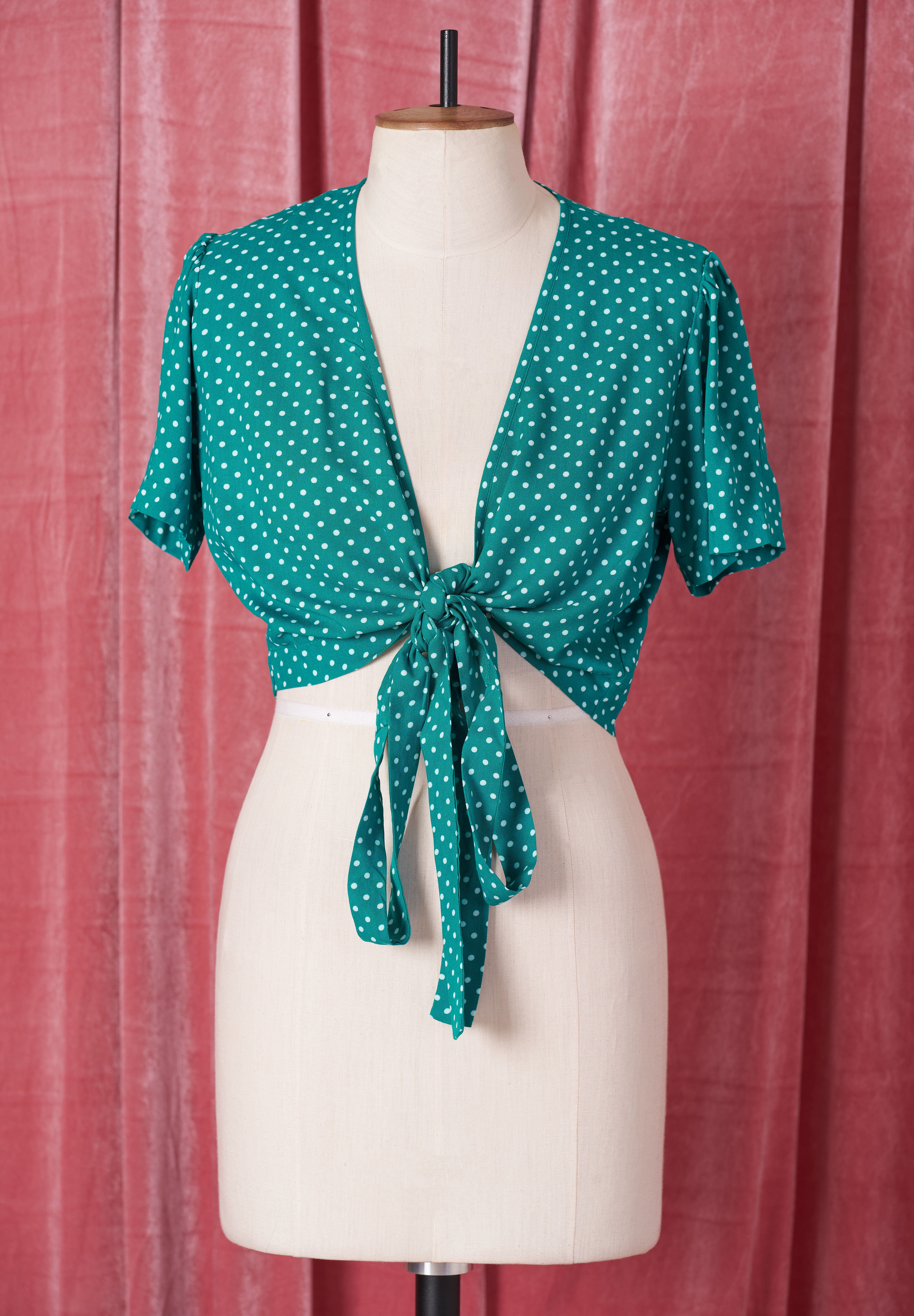 1940s Pinup Wrap Top - Emerald Polka
