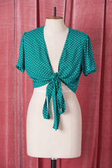 1940s Pinup Wrap Top - Emerald Polka