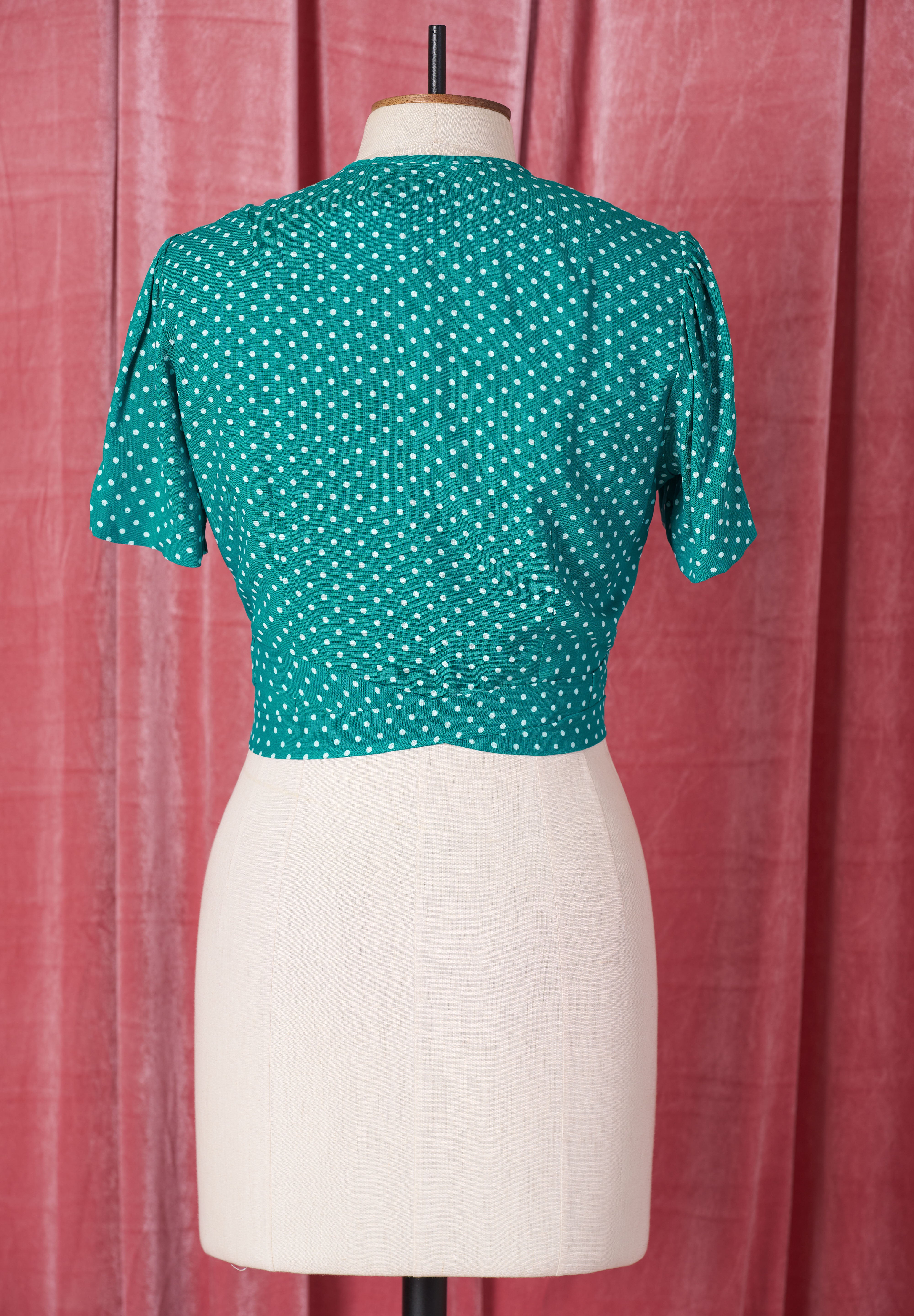 1940s Pinup Wrap Top - Emerald Polka