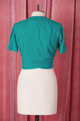 1940s Pinup Wrap Top - Emerald Polka