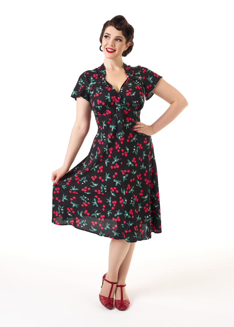 1940s Tea Dress - Cherry Print