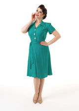 Pretty 40s Shirt Dress - Green Polka
