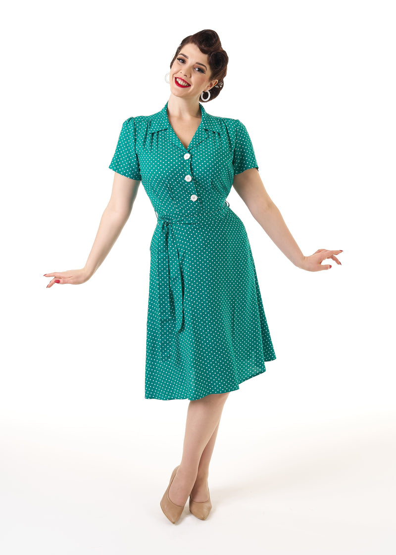 1940s Shirt Dress - Green Polka