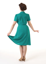 Pretty 40s Shirt Dress - Green Polka