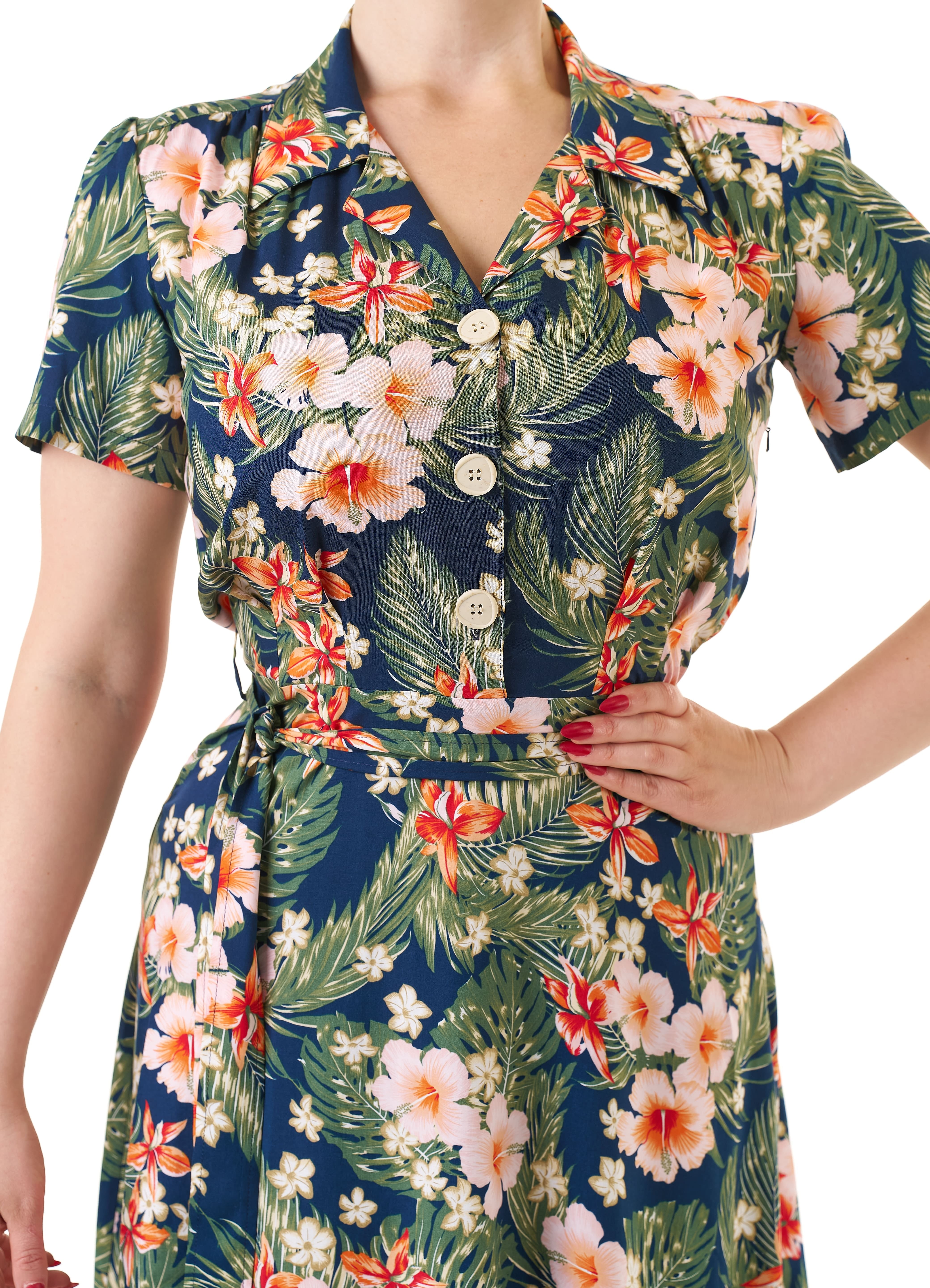 Pretty 40s Shirt Dress - Tiki