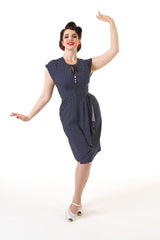 Veronica 40s Tea Dress - Navy Polka