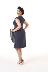 Veronica 40s Tea Dress - Navy Polka
