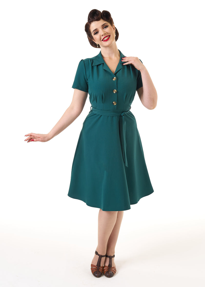 1940s Shirt Dress - Teal