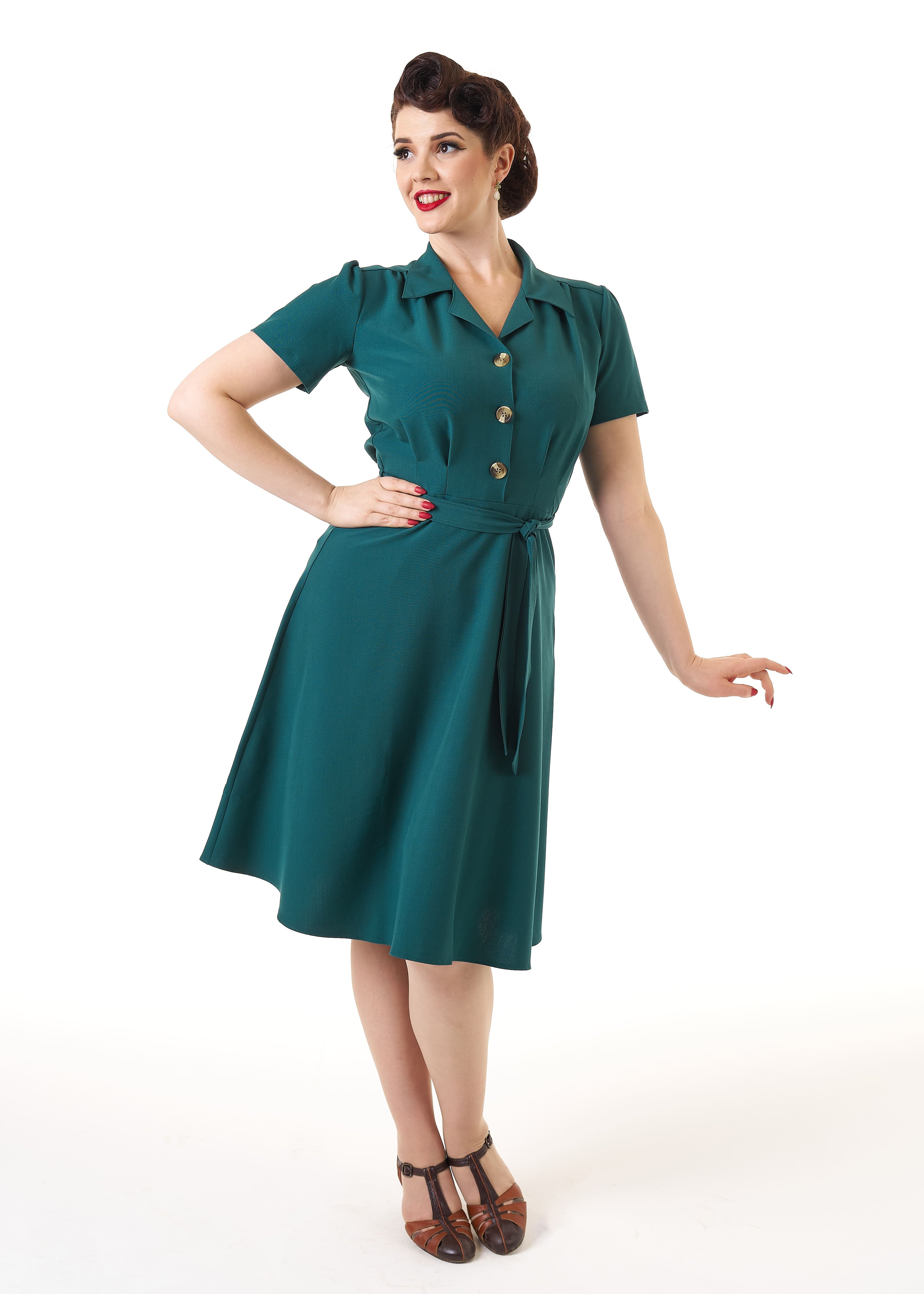1940s Shirt Dress - Teal