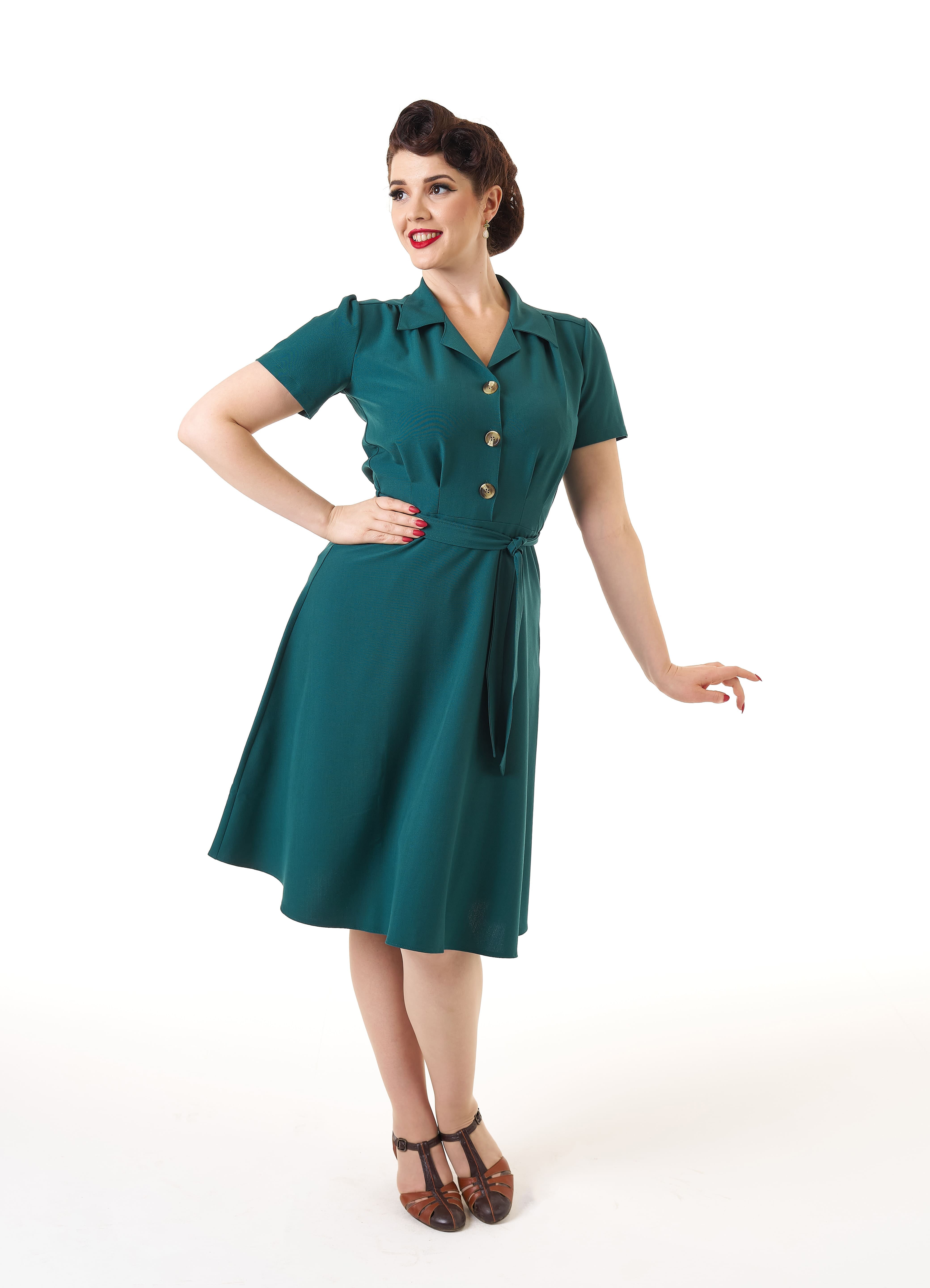 Pretty 40s Shirt Dress - Teal