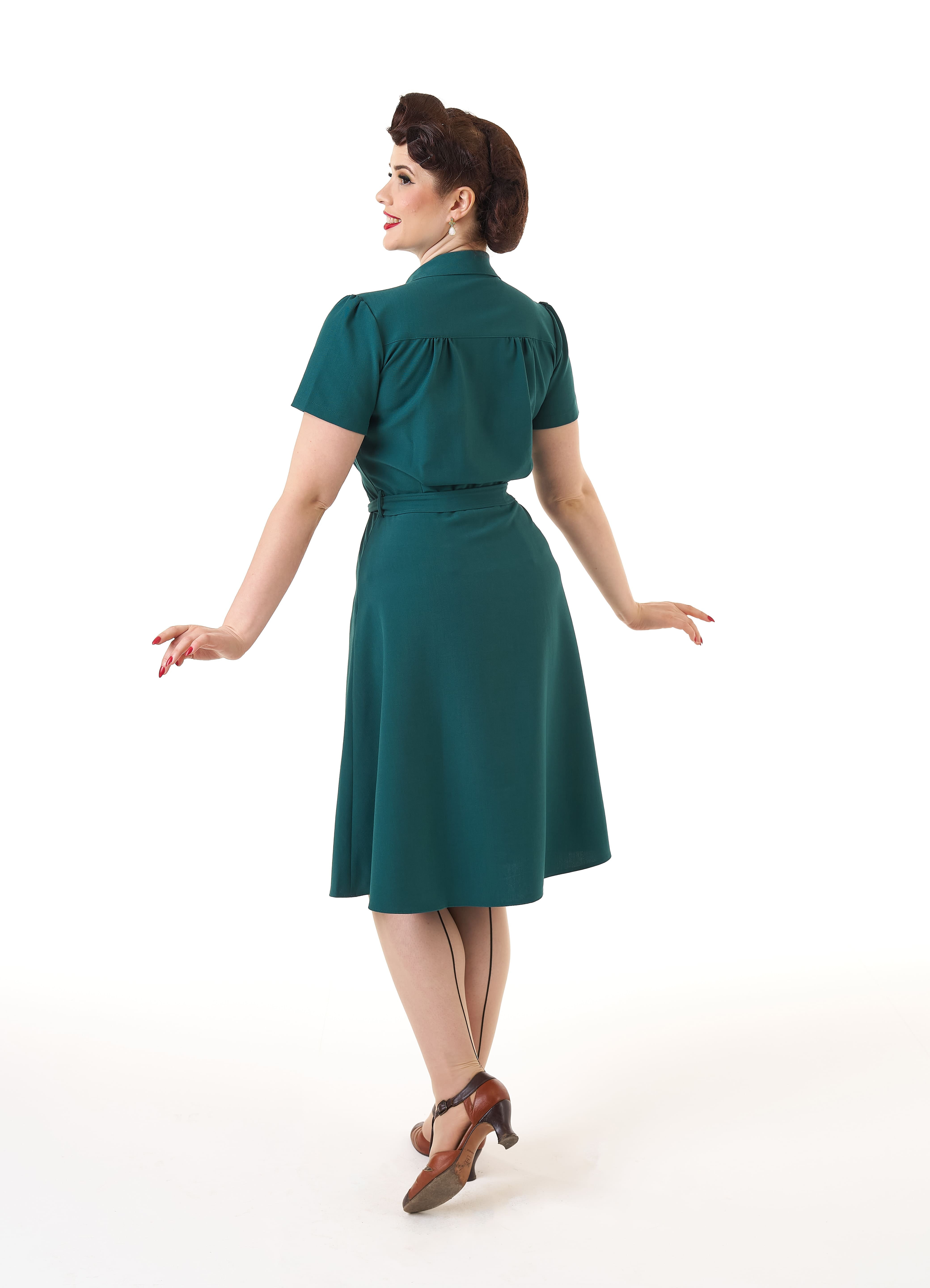 Pretty 40s Shirt Dress - Teal