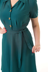 Pretty 40s Shirt Dress - Teal