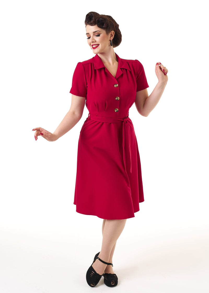 1940s Shirt Dress - Red