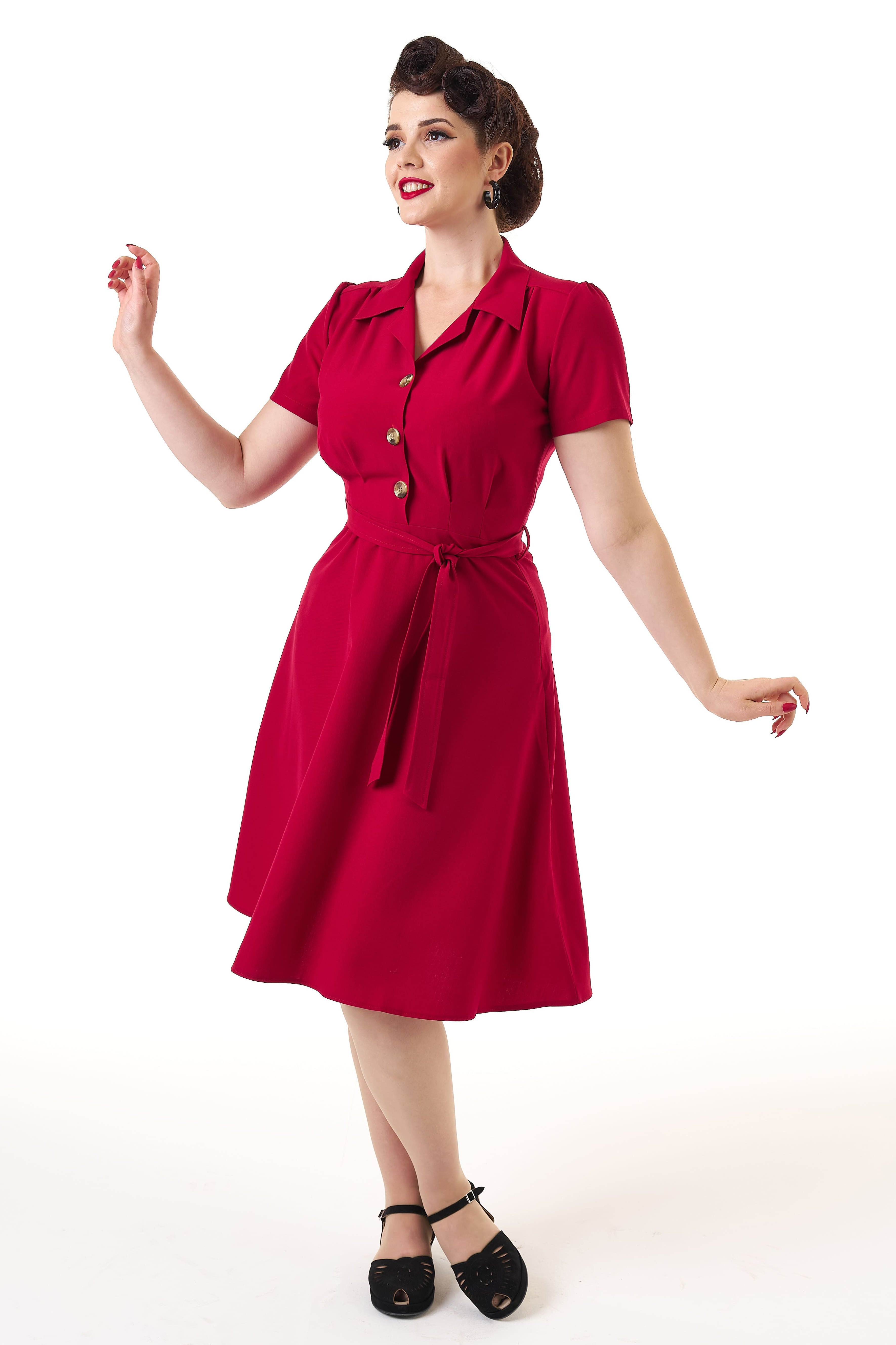 1940s Shirt Dress - Red