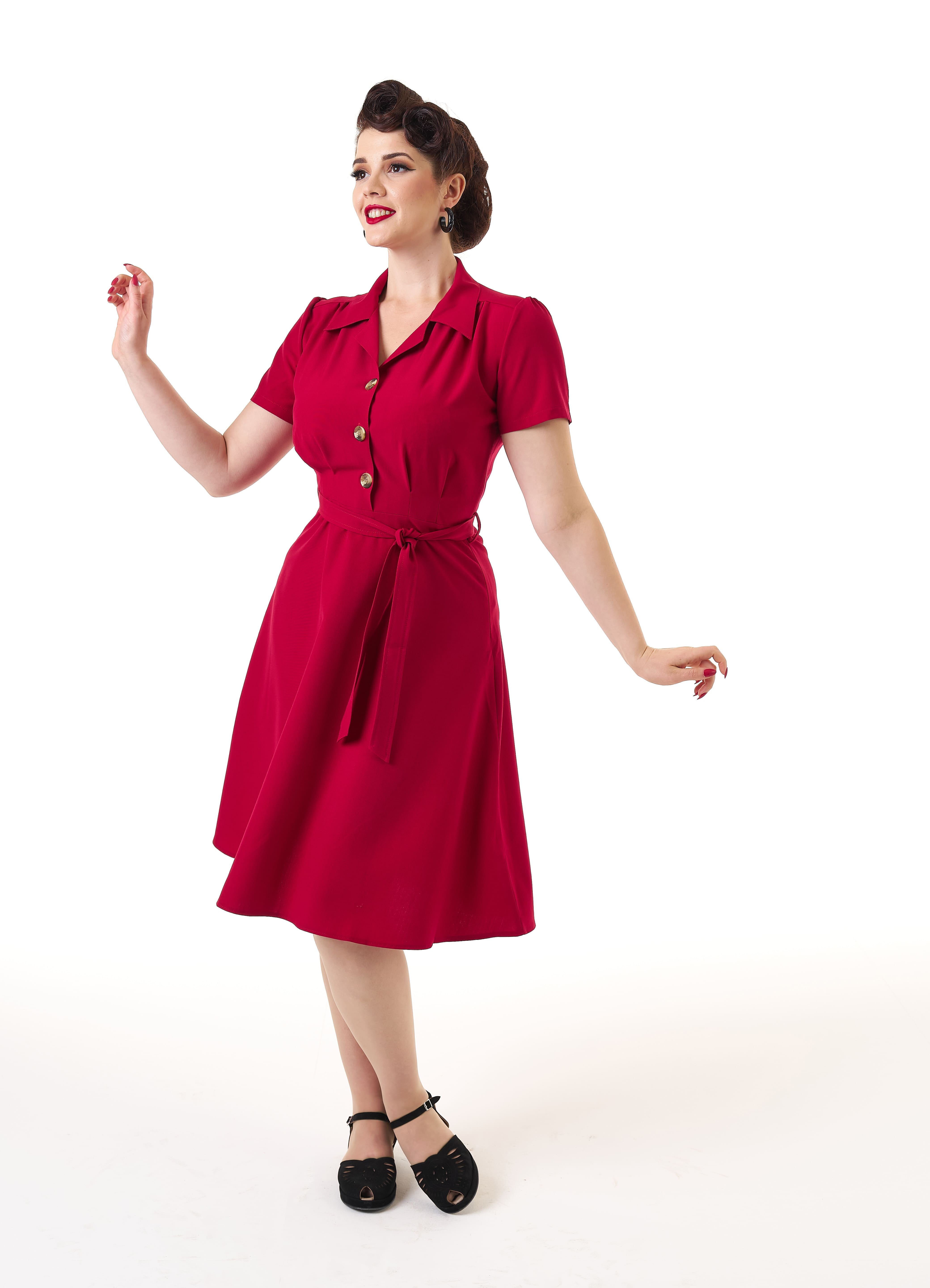 Pretty 40s Shirt Dress - Red