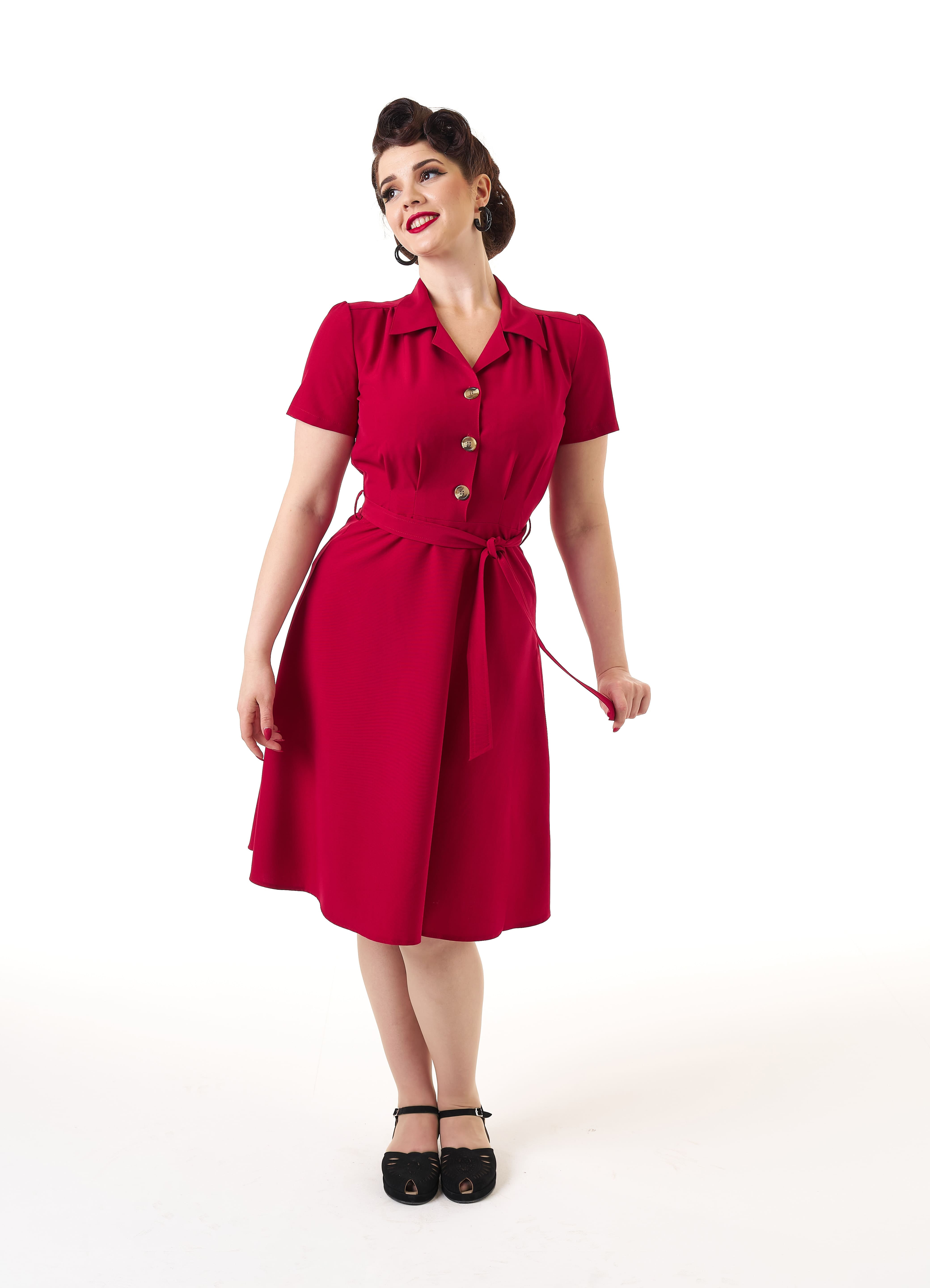 Pretty 40s Shirt Dress - Red