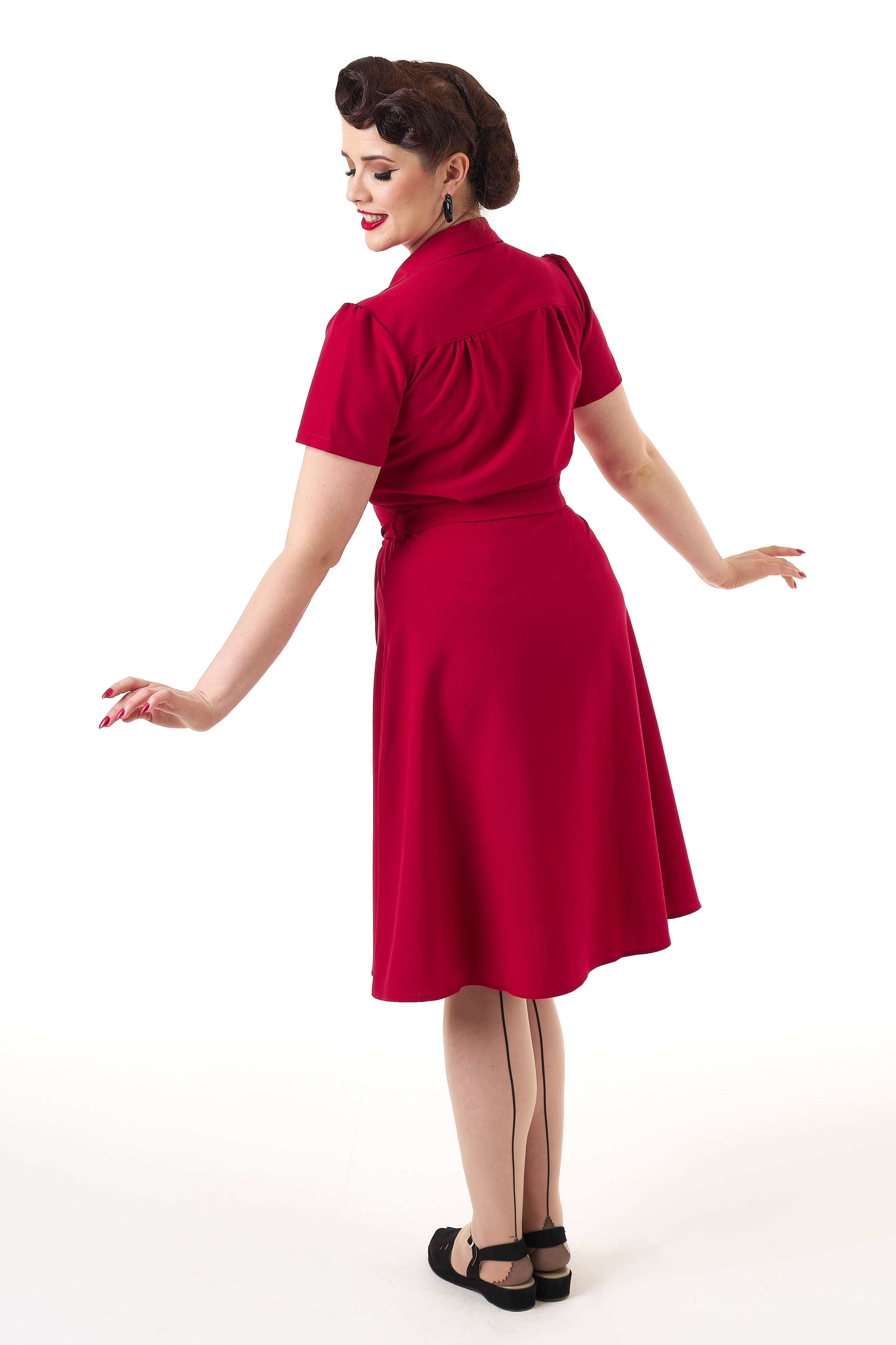 1940s Shirt Dress - Red
