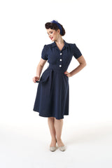 Pretty 40s Shirt Dress - Navy