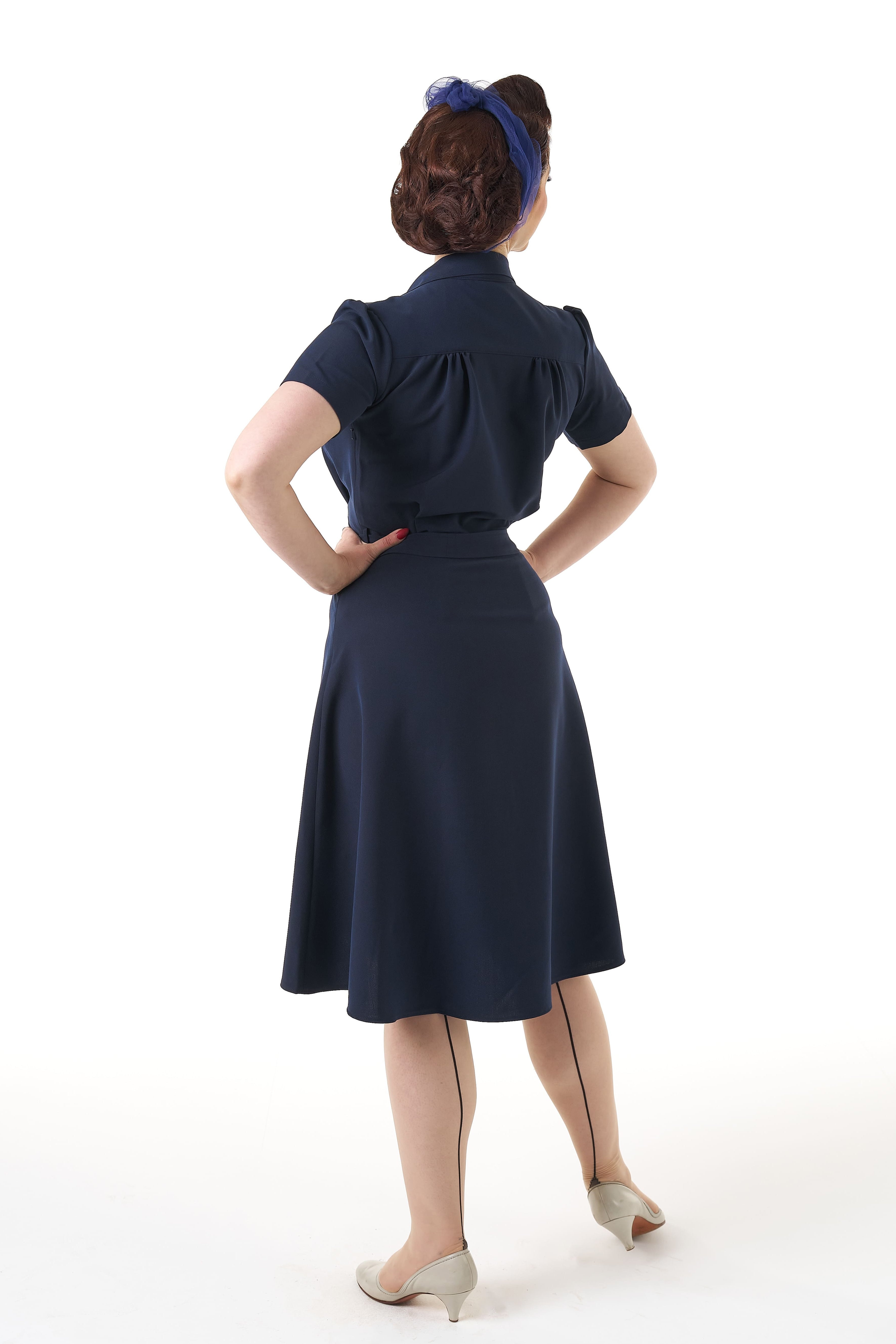1940s Shirt Dress - Navy