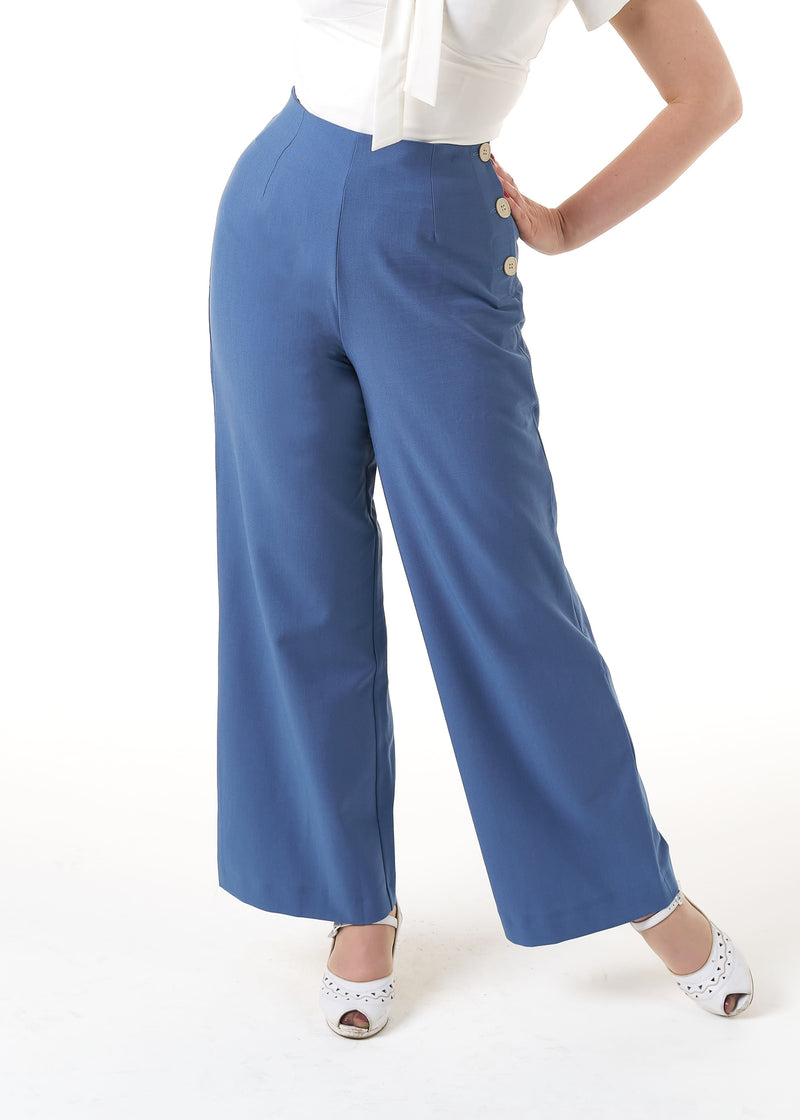 1940s Wide Leg Trousers - Airforce Blue