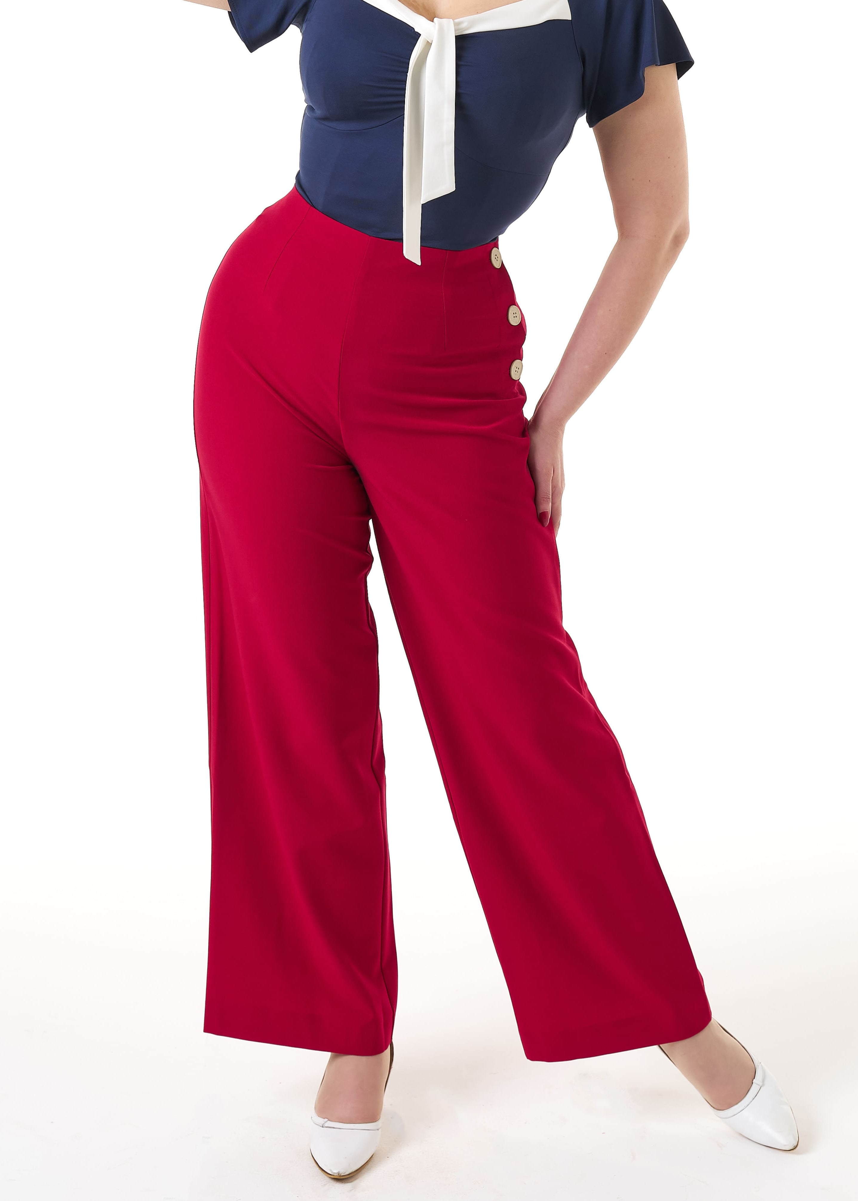 1940s Wide Leg Trousers Red – Pretty Retro