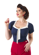 Pretty Tie Top - Navy and Ivory