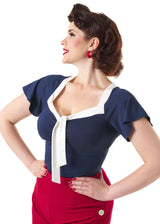 Pretty Tie Top - Navy and Ivory