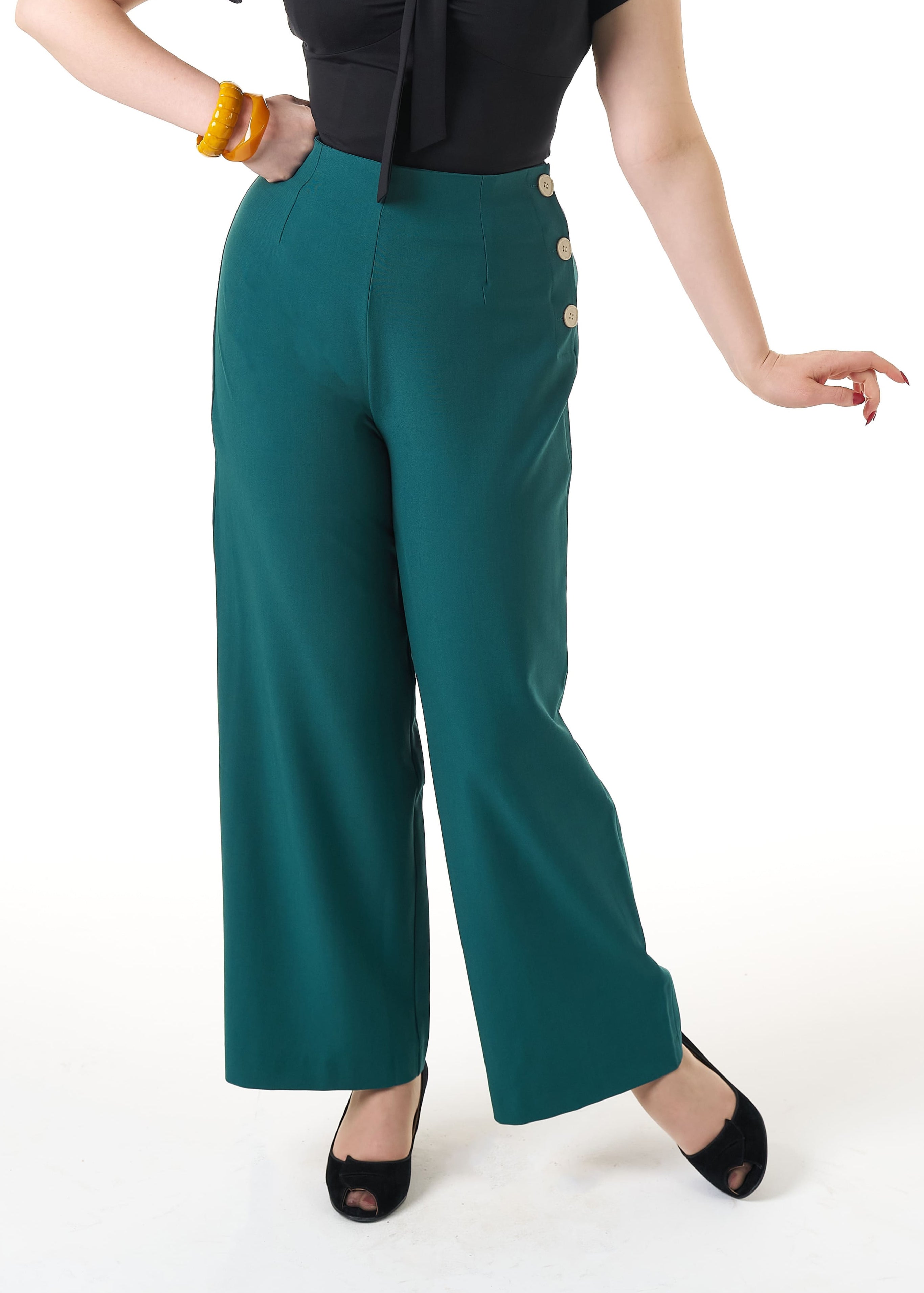 1940s Wide Leg Trousers Teal – Pretty Retro