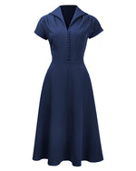 Pretty 40s Hostess Dress - Navy