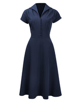 Pretty 40s Hostess Dress - Navy