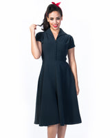Pretty 40s Hostess Dress - Navy