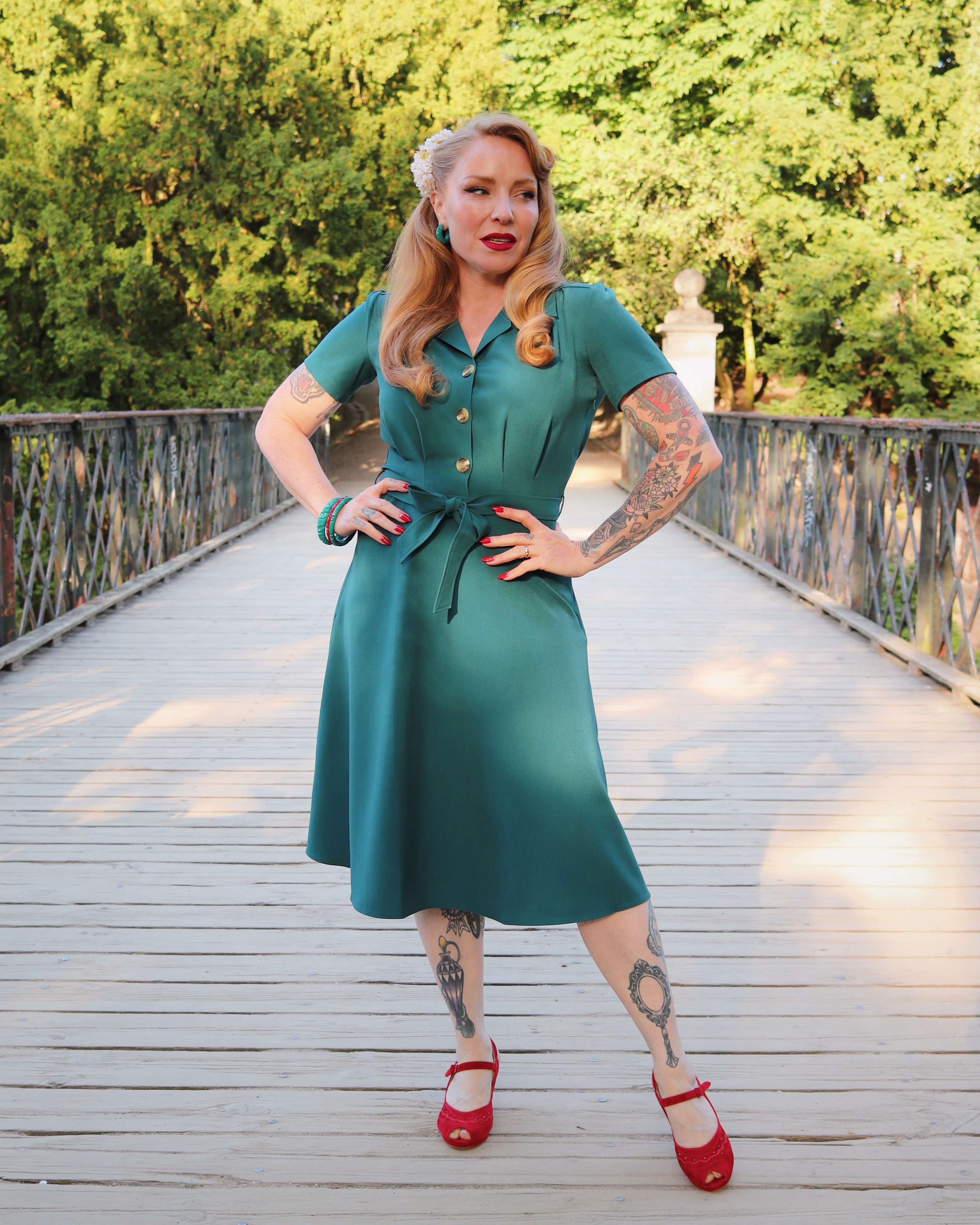 1940s Shirt Dress - Teal