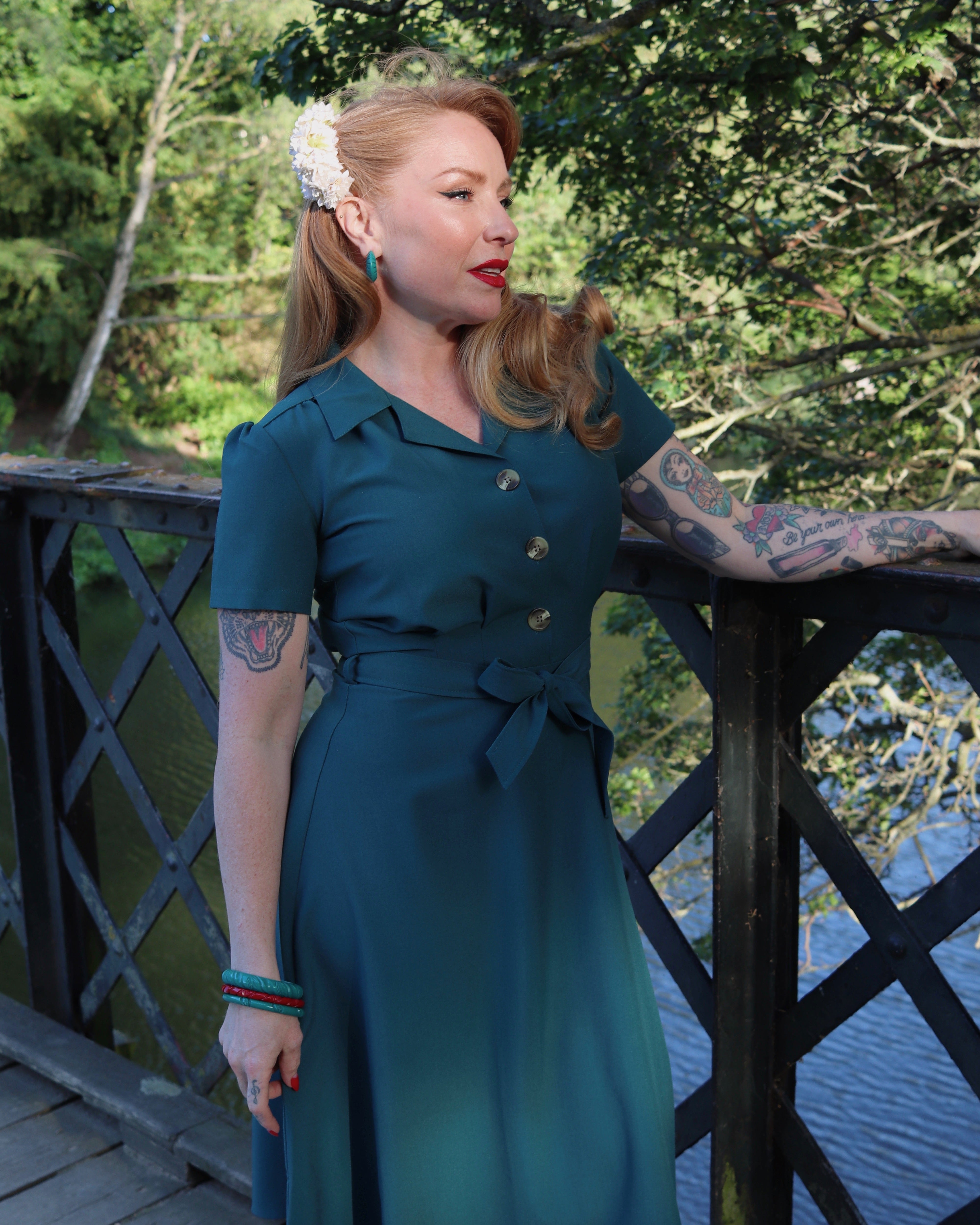 1940s Shirt Dress - Teal