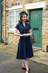 1940s Hostess Dress - Navy