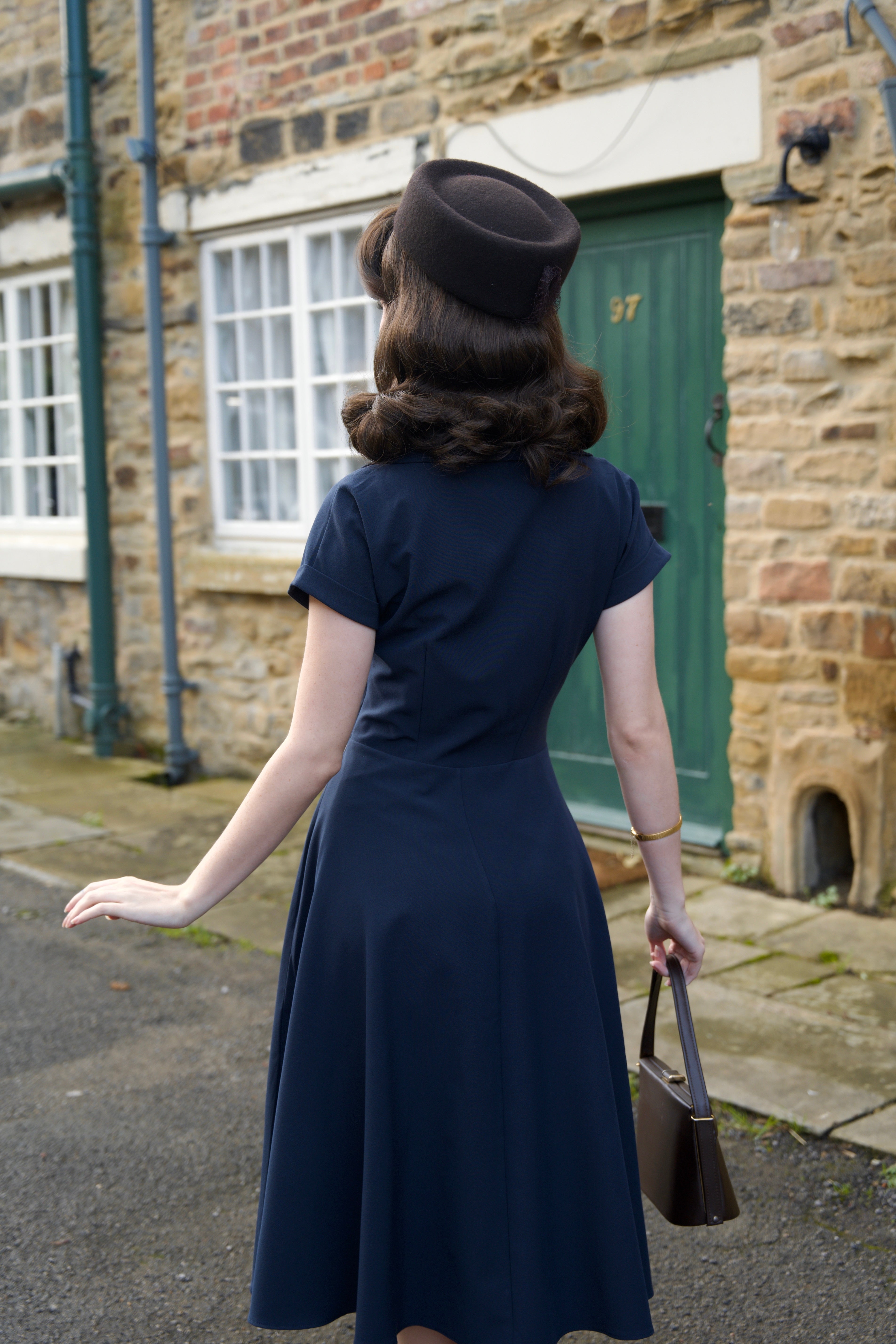1940s Hostess Dress - Navy