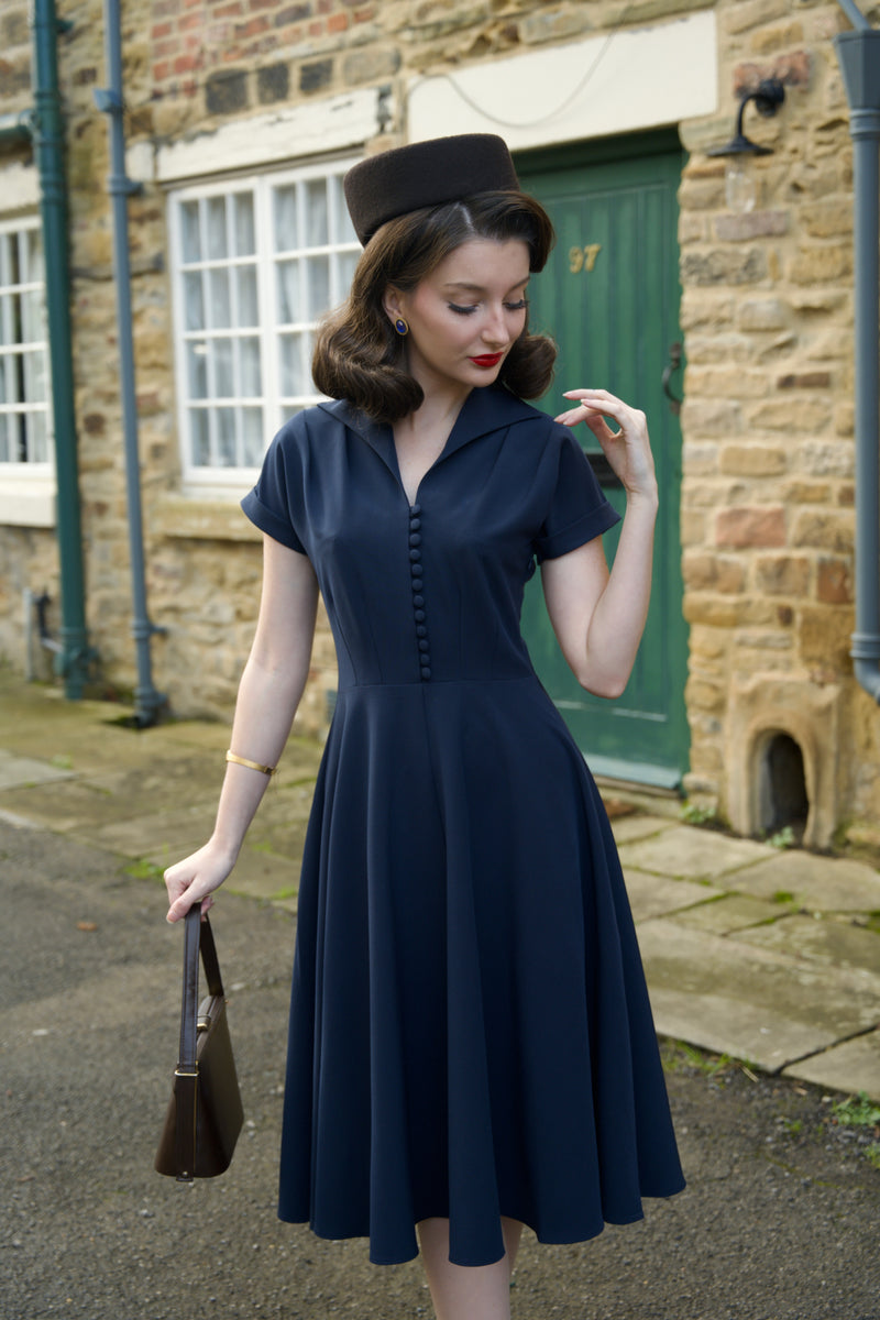 1940s Hostess Dress - Navy