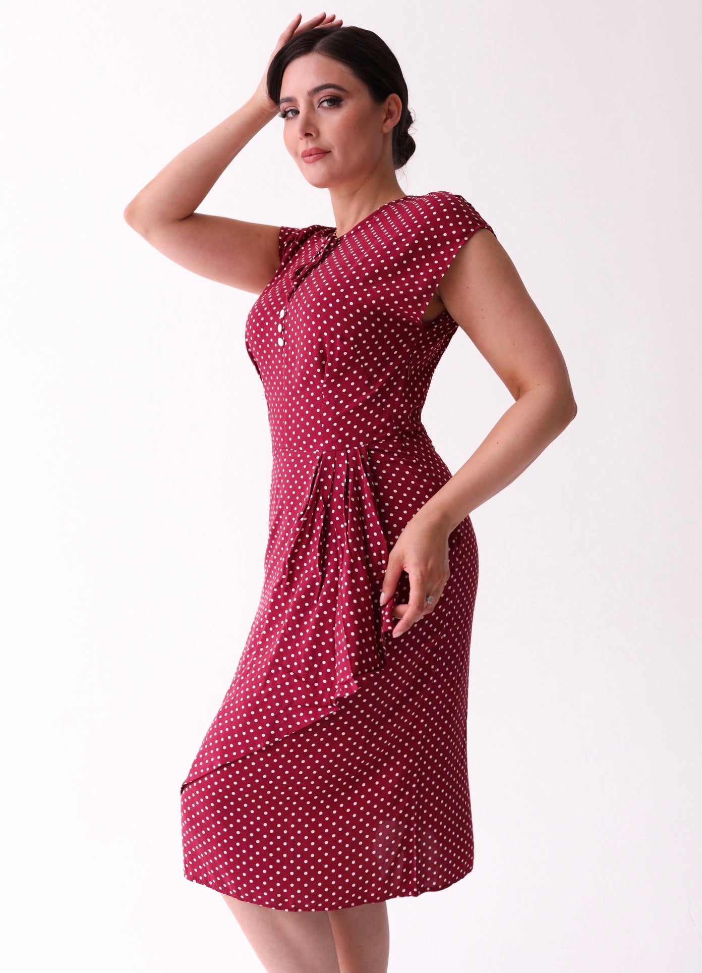 1940s Veronica Tea Dress - Wine Polka