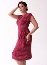 1940s Veronica Tea Dress - Wine Polka